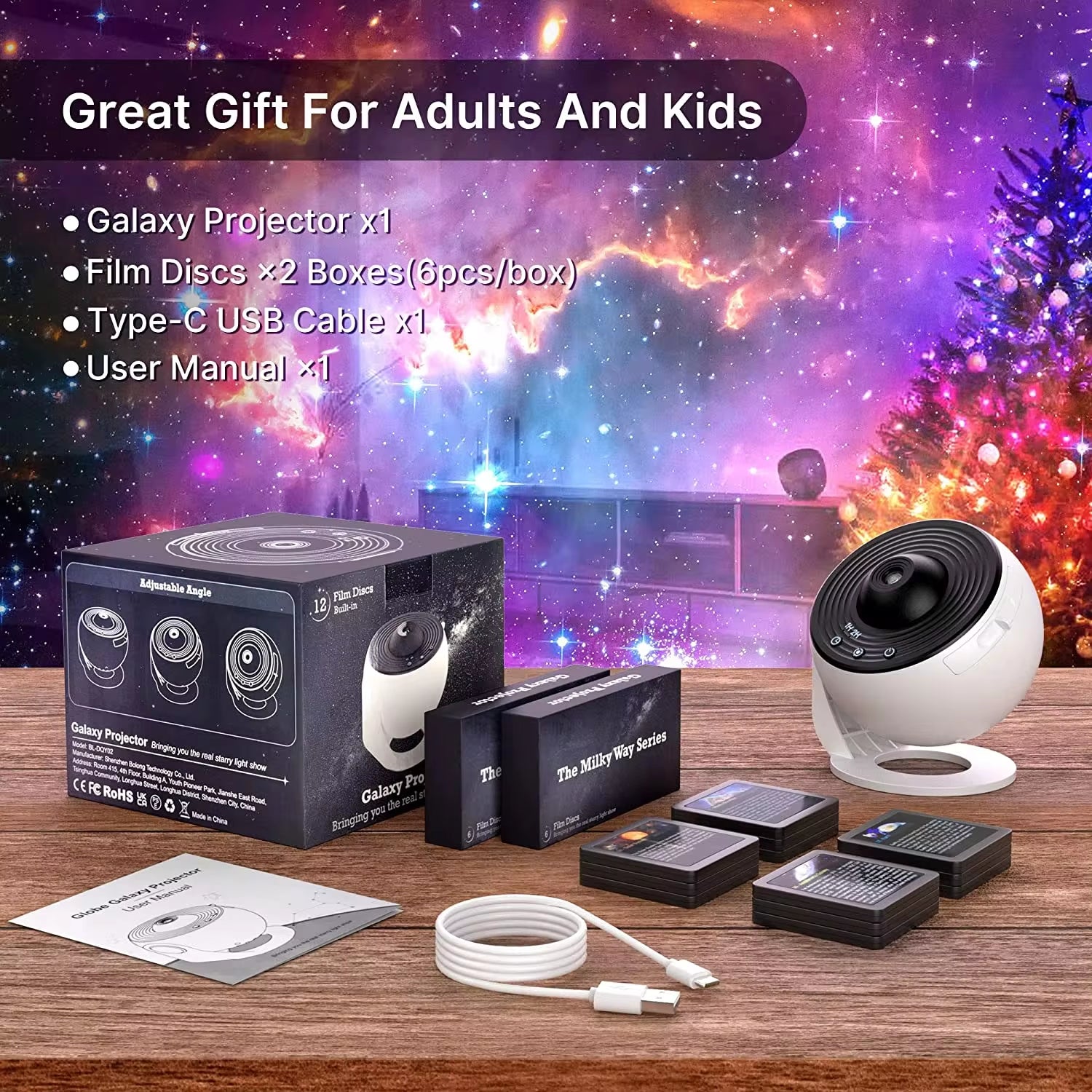 13-in-1 Galaxy Star & Aurora Projector Night Light