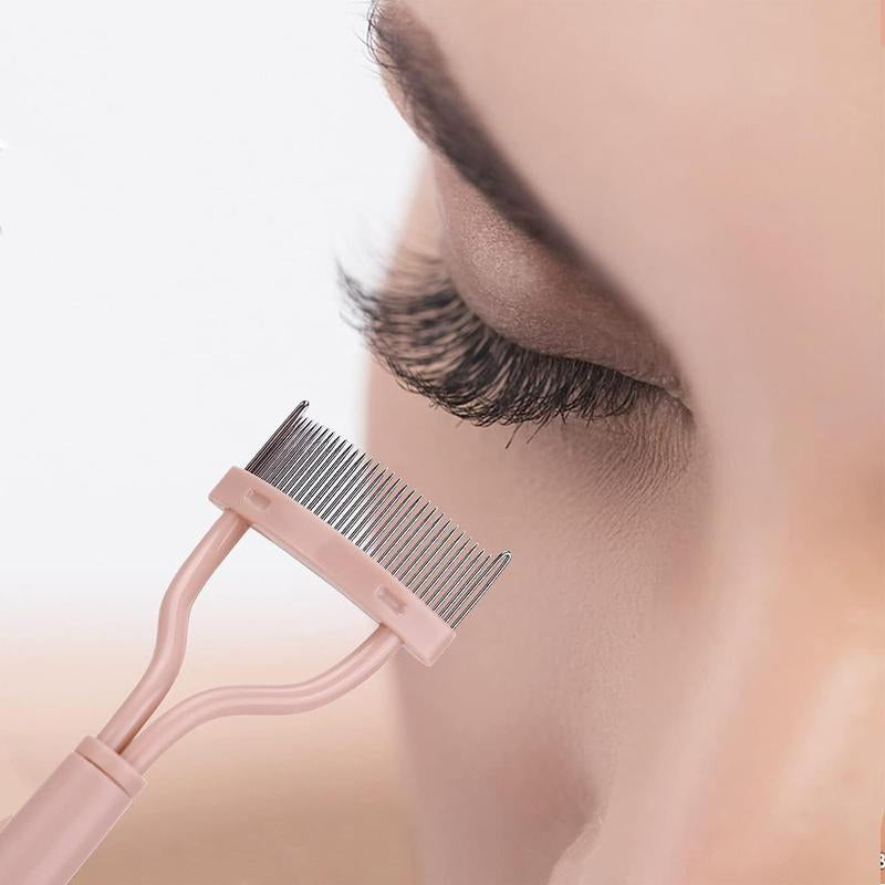 Foldable Eyelash Comb - Portable Semi-Arc Steel Needle Beauty Tool for Home & Travel