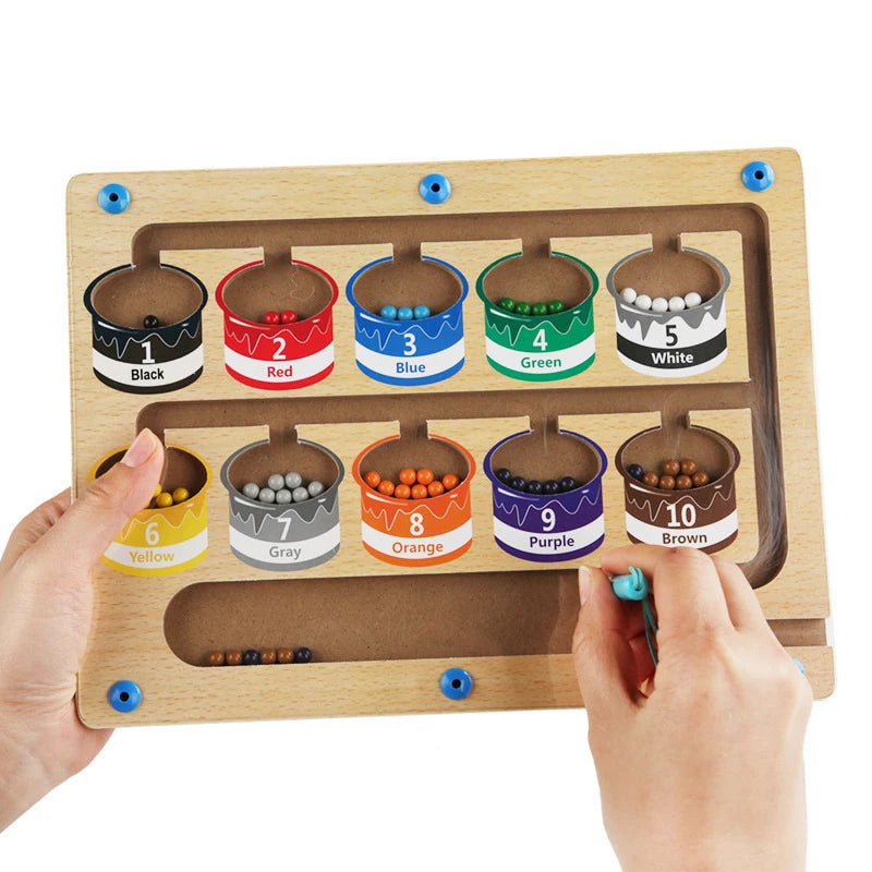 Montessori Magnetic Pen Moving Ball Game – Educational Color Sorting & Counting Board for Fine Motor Skill Development