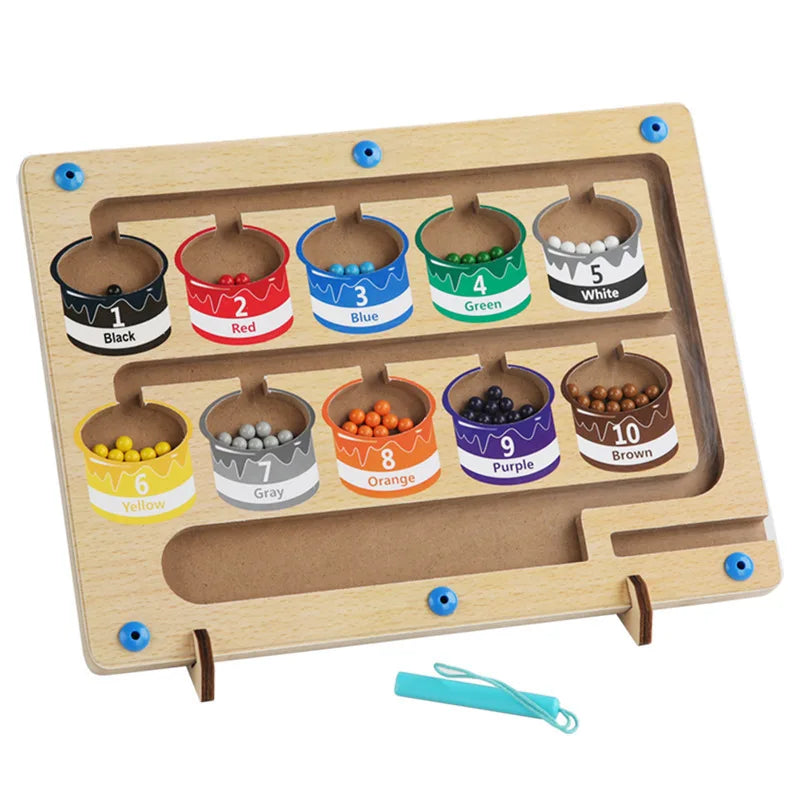 Montessori Magnetic Pen Moving Ball Game – Educational Color Sorting & Counting Board for Fine Motor Skill Development