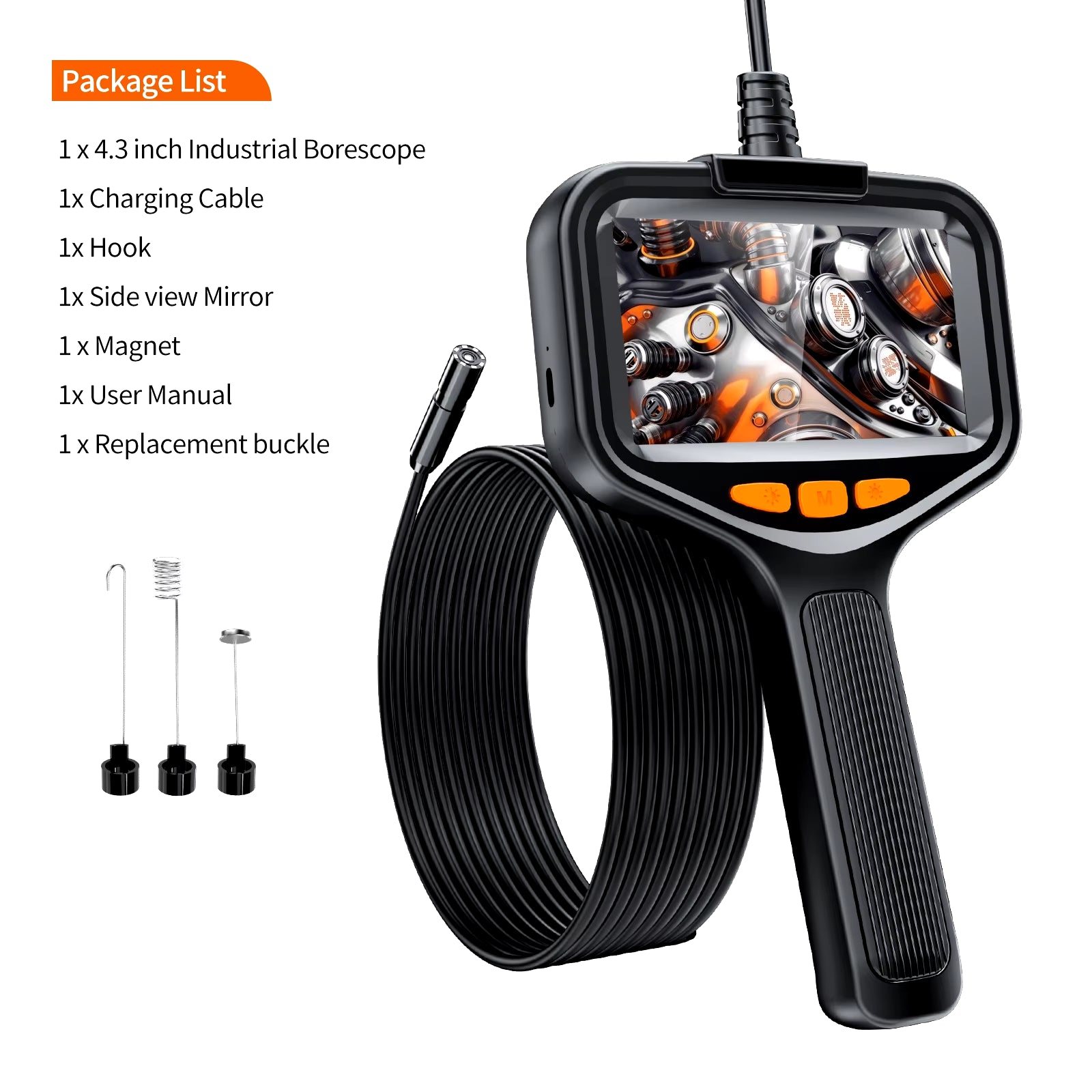 4.3” LCD Sewer & Pipe Inspection endoscope Camera with Light – HD 1080P 5.5mm IP67 Waterproof